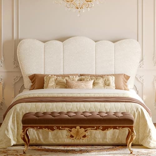 Pinmoco Queen Headboard Upholstered Beige Scalloped Padded Bed Backboard, Modern Wall Mounted Luxury Headboard for Queen Bedroom view 6