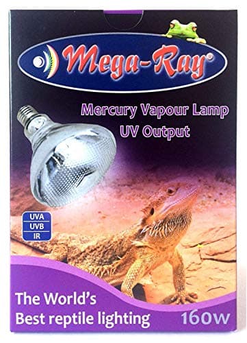 Mega-Ray Mercury Vapor UV Light Bulb/Lamp for Reptile and Amphibian Use Tortoise Lizard, UVA UVB, High-Intensity Heat Bulb of UV and Basking - 160 Watts (120V)