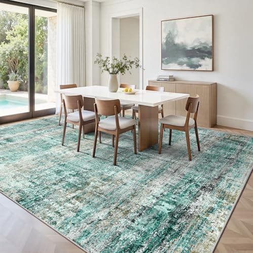LEPEII 8x10 Area Rugs, Machine Washable Low Pile Rugs for Living Room, Modern Abstract Area Rugs for Bedroom, Large Area Rug with Non-Slip Backing for Dining Room-Green view 4