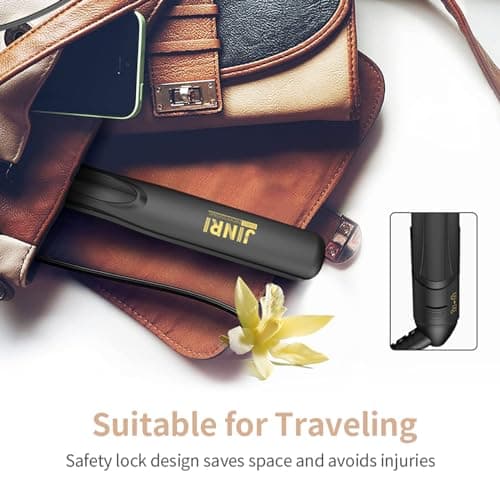 JINRI Hair Straightener, Tourmaline Ionic Flat Iron Hair Straightener & Curls, 360 ° Tail Rotation, 400 ℉, Dual Voltage, 100-240V, with Lock Key for Easy Storage (Black, 0.8 inch) view 3