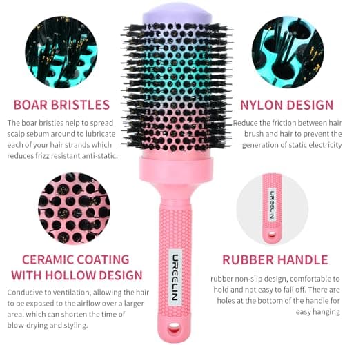 UREELIN Round Brush for Blow Out - 2.1 Inch Large Nano Thermal Ceramic & Ionic with Boar Bristles - Salon Blow Drying Hair Brush for Drying,Volumizing, Curling, Shine & Smooth Styling view 4