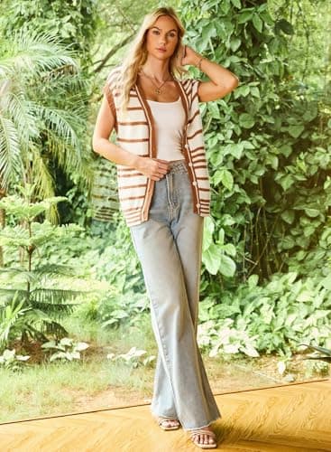 Dokotoo Sweater Vest Women Striped V Neck Button Vest for Women Vest Top Spring Cardigan Sweaters for Women 2025 view 5