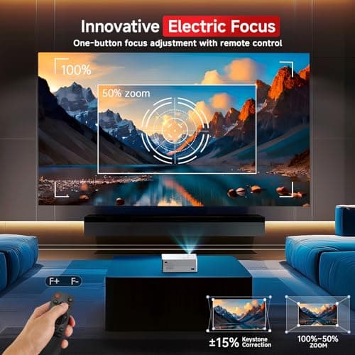 [Electric Focus] Mini Projector with WiFi and Bluetooth, Native 1080P Portable Projector Supported 4K, 15000L Outdoor Projector for Home Theater, Compatible with iOS, Android, TV Stick, HDMI, USB view 2