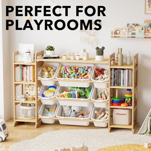 SpaceAid Large Toy Storage Organizer 9 Shelves 9 Bins, Toy Organizers Storage Bookshelf, Kids Bin Shelf Toys Box Bookcase for Bedroom Playroom Organization Room Decor, White view 3
