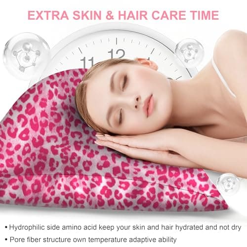 Silk Pillow Cases 2 Pack King Size with Hidden Zipper, Mulberry Silk Pillowcase for Hair and Skin, Smooth and Soft Breathable Cooling Silk Satin Pillowcase Set of 2, Gifts for Women，Leopard Pink view 4