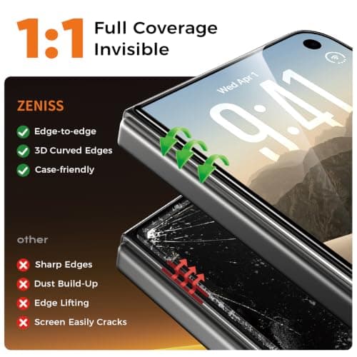 Zeniss NeverBreak 9H+ Hardness for iPhone Duo Screen Protector 12FT Military Grade Protection (Scratch, Shatter, Drop Resistance) Duo Tempered Glass Full Edge Coverage Case Friendly 2 Pack view 2
