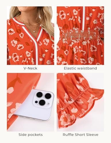 GRACE KARIN Womens Summer Floral Maxi Dress 2026 Casual Ruffle Short Sleeve Boho Dress A Line Flowy Dresses with Pockets view 5