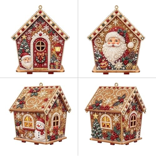 3D Christmas Wooden House Diamond Painting Santa White — image 1