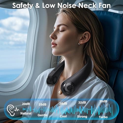 AUIIAH Neck Fan - Portable Personal Cooling Bladeless Around the Neck Fans that Blow Cold Air Rechargeable with 5 Speeds, Neck Support for Hot Flashes, Disneyland, Travel, Cooler Gift for Women Men view 4