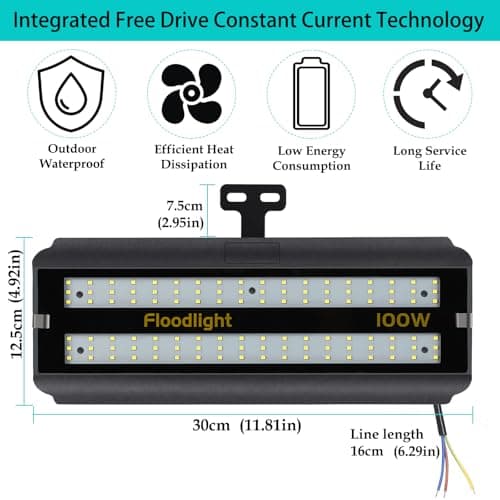 UPWATT 100W LED Floodlight, 5200lm 500W Equivalent Bright LED Work Light, 6500K Daylight Light for Warehouse & Home Workshop view 3