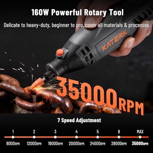 Katerk Professional Corded Rotary Tool Set with Flex Shaft, 155pcs Accessories, 35000RPM High Performance Multi Tools Kit for Wood Carving, Engraving, Grinding, Sanding – Premium DIY Working Gift Box view 3