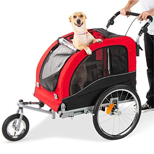 Best Choice Products 2-in-1 Dog Bike Trailer, Pet Stroller Bicycle Carrier w/Hitch, Suspension, Visibility Flag and Reflectors, 66lb Weight Capacity view 1