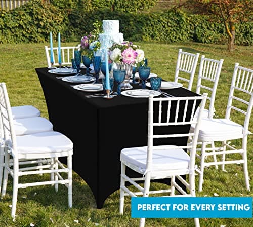 Utopia Kitchen Spandex Tablecloth 2 Pack [6FT, Black] Tight, Fitted, Washable and Wrinkle Resistant Stretch Rectangular Patio Table Cover for Event, Wedding, Banquet & Parties [72Lx30Wx30H Inch] view 2