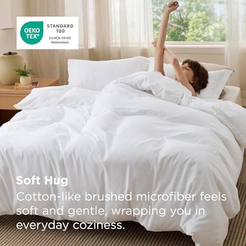 Bedsure White Duvet Cover Queen Size - Soft Double Brushed Bedding Set for Kids & Adults, Zipper Closure, 3 Pieces, Includes 1 Duvet Cover (90"x90") & 2 Pillow Shams, NO Comforter view 2