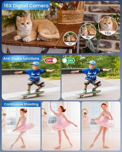 Digital Camera 4K for Kids-48MP Autofocus Vlogging Camera with 32GB Card, 16X Zoom, Anti-Shake, Compact Point and Shoot Camera for Teens Beginners, Birthday Gift Black view 3