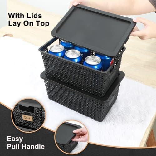 Storage Bins with Lids | Plastic Storage Baskets with Lids for Office Organization,Stackable Organizing Bins with Latching Design, Easy-Clean Boxes for Home, Office, Toys & Classroom Supplies, 6 packs view 3
