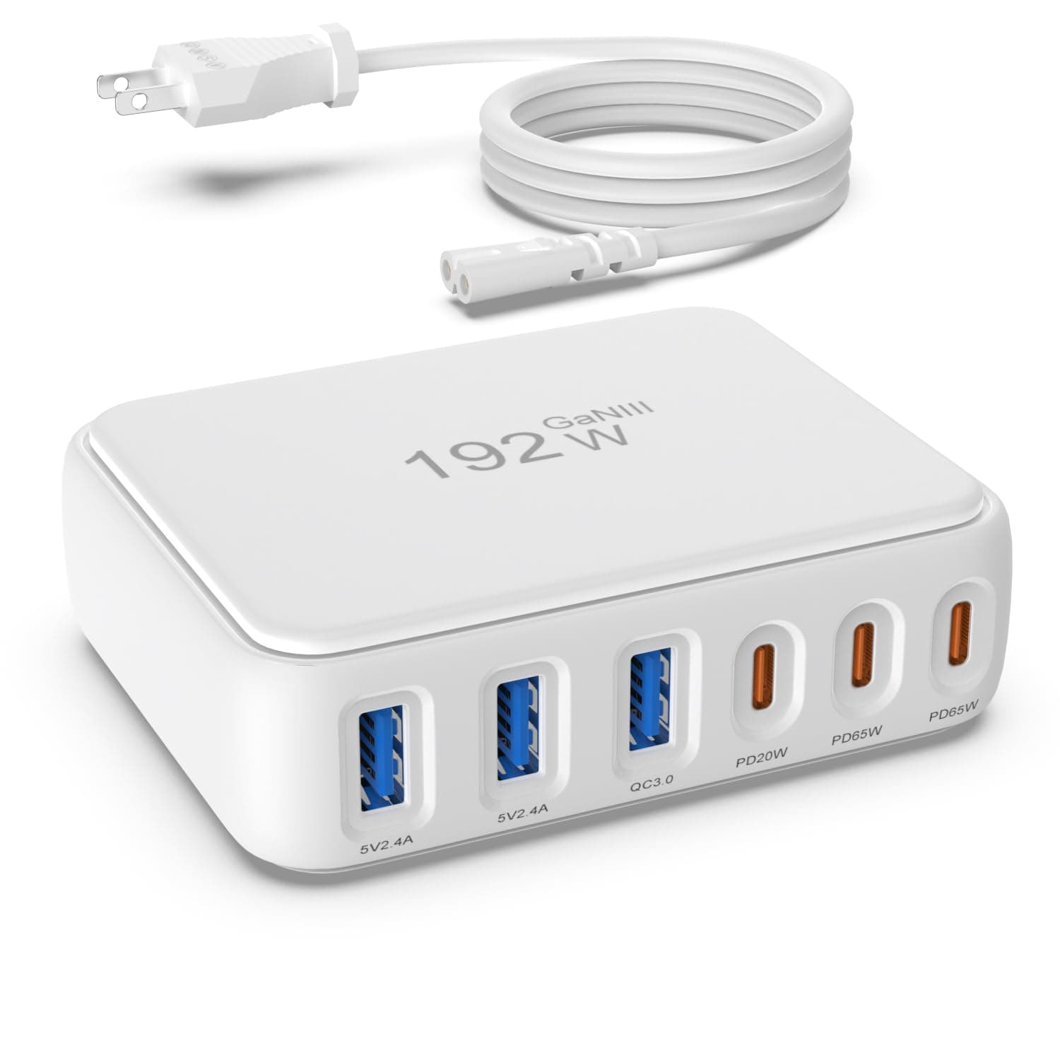 Fast Charging Station, USB C Charger Block, 65W GaN Power Adapter for Laptops, Standard Charge for Phones/Tablets, 6 Port Compatible with MacBook/iPhone 17/iPad/Samsung