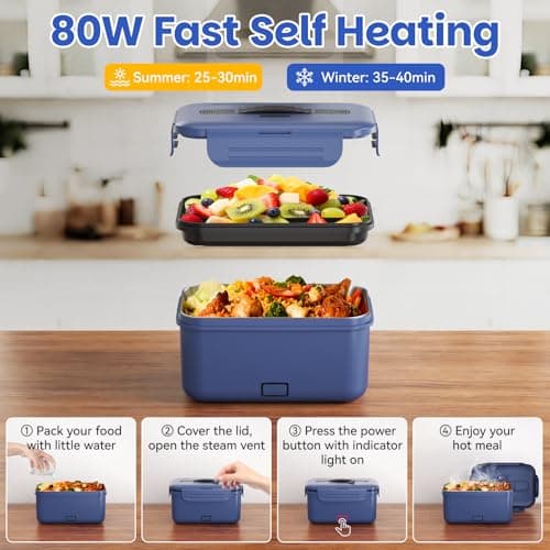 Vingud Cordless Electric Lunch Box for Adults, 1.8L Rechargeable Heated Lunch Box Food Warmer, Portable Self Heating for Mens/Office/Car, Lonchera Eléctrica Portátil Battery Powered Valentine's Gift view 5