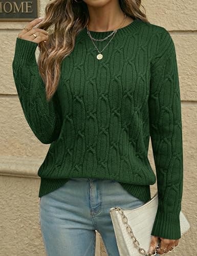 LaGracia Women’s Cable Knit Long Sleeve Sweaters Pullover Crew Neck Fall Winter Sweater Tops view 2