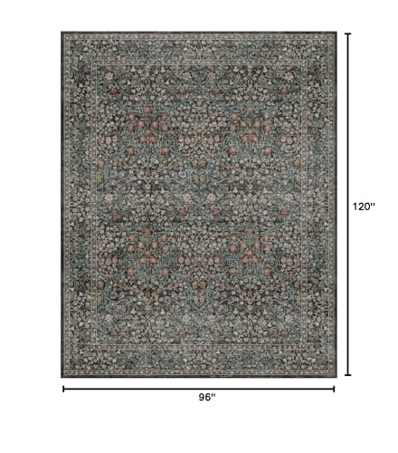 Vintage Dark Green Living Room Rug, 8x10 Washable Area Rugs for Dining Room Under Kitchen Table, Bedroom, Oriental Low Pile Stain Resistant Non-Slip Large Carpet (8x10 Dark Green) view 2