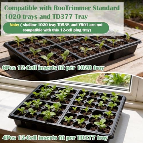 RooTrimmer 40 Pack Reusable 12-Cell Seed Starter Tray, Plant Starter Trays with Large Drainage Holes for Seed Germination, Easy to Repotted, Fits Standard 1020 Flats and TD377 Trays, Black view 3