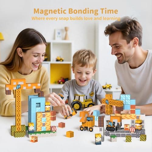 VNLINA Magnetic Blocks Building Toys - 154PCS Magnet Building Blocks Set Construction Cubes STEM Sensory Stacking Kids Toys for Boys Girls view 6