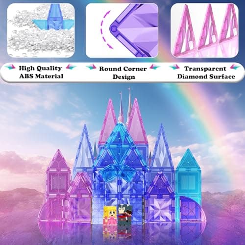 SKTMYY 114pcs Magnetic Tiles for Kids, 3D Diamond Princess Ice Castle view 4