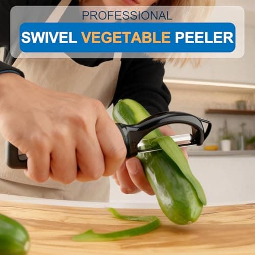 Premium Swivel Vegetable Peeler, Soft Grip Handle and Ultra Sharp Stainless Steel Blades - Perfect Kitchen Peeler For Veggie, Fruit, Potato, Carrot, Apple - Black - Set of 2 view 3