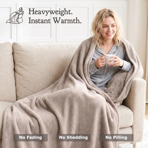 WDCOZY 420GSM Thick Flannel Fleece Throw Blanket, 50"x60", Beige | Suitable for 5-25°C (41-77°F), Ultra-soft Cozy Fluffy Flannel, Reversible & Breathable, All Season Use for Couch Sofa Bed. view 2