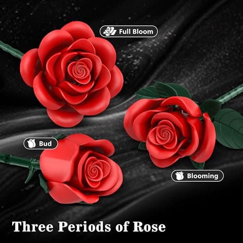 Rose Bouquet Flowers Building Set, 501Pcs Red Purple Golden Roses Artificial Flowers Botanical Collection Compatible with Lego Flowers Home Office Table Decor Gifts for Her/Mom/Girlfriend/Wife/Couple view 7