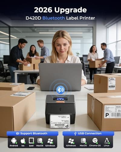 Phomemo Shipping Label Printer with Touchable Screen, 4x6 Bluetooth Thermal Label Printer with Built-in Label Holder, D420D Thermal Printers for Small Business, Compatible with USPS, Tiktok, Amazon view 4