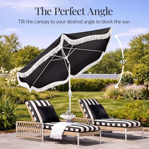 Best Choice Products 9ft Fringe Market Patio Umbrella – Outdoor Boho Tassel Sunshade for Table, Pool, Deck, Backyard – UPF50+, Easy Tilt, Heavy Duty Steel Pole & Ribs - Black view 5