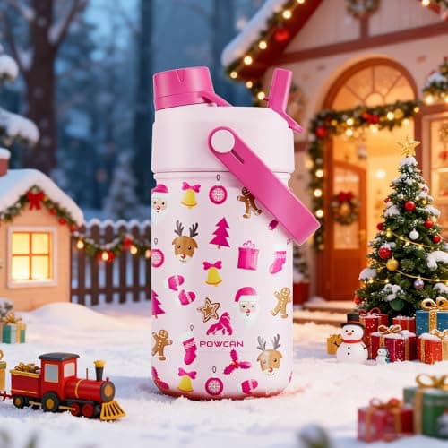 12 oz Christmas Kids Insulated Water Bottle: 2-in-1 Straw Spout Lid, Leakproof, BPA-Free, Stainless Steel Cup with Carrier Bag for School, Trip, Holiday Gift for Girls Daughters (Santa's Sweet Squad) view 6
