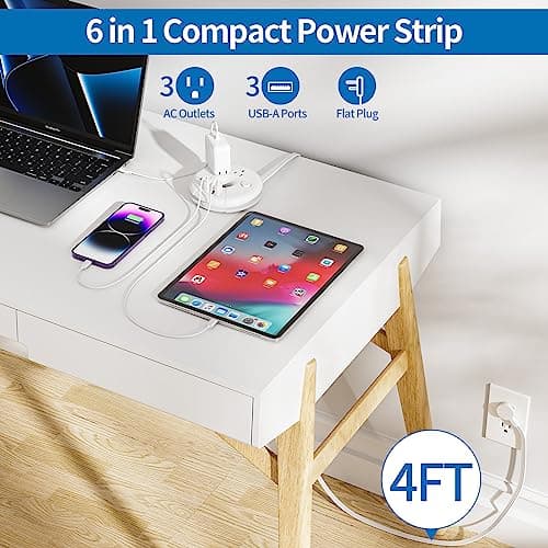 NTONPOWER Travel Power Strip, Cruise Approved Power Strip, Portable Power Strip Flat Plug - 3 Outlets with 3 USB Ports, 4 ft Travel Extension Cord for Cruise Accessories Must Haves, Travel Essentials view 3
