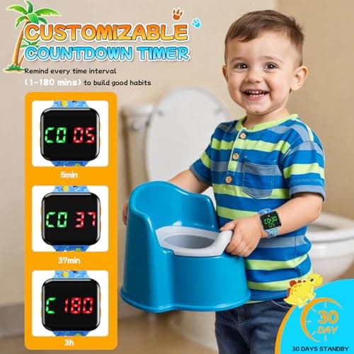 Etuwoe Potty Training Watch & Chart & Book for Toddler Boys: Water Resistant Potty Watches Dinosaur Potty Training Sticker Reward Chart for Kids 3 in 1 Toddler Toilet Training Tools Set (Blue) view 2