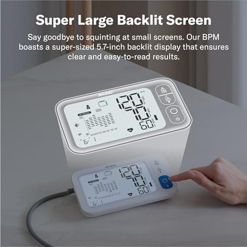 Alcedo Bluetooth Blood Pressure Monitor, Smart Upper Arm BP Machine | App Sync, CSV Export, 5.7" Backlit Screen, Talking, 7-Day Trend, 250 Memory Each, Large Cuff view 4
