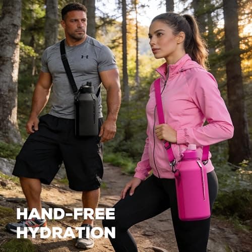 POWCAN 64 oz Insulated Water Bottle with Carrier Bag, Leakproof, Straw and Spout Lid, Keep Cold 48H, Cleaning Brush, BPA-Free, Stainless Steel Water Bottle for Travel, Sports and Picnic (Cocoa) view 5