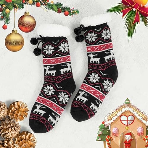 BenSorts Women Non Slip Winter Thick Slipper Socks with Grippers Warm Fuzzy Socks Christmas Gifts view 6