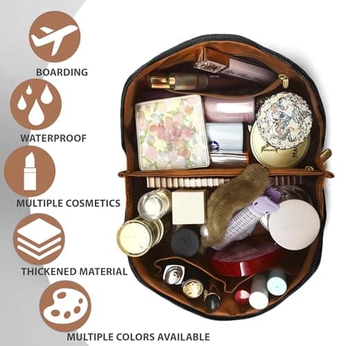 JeeVoya Makeup Bag for Women Large Capacity, Waterproof Travel Cosmetic Bag PU Leather Makeup Organizer with Dividers, Portable Toiletry Bag with Handle (Black) view 6