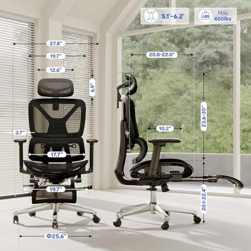 FLEXISPOT Ergoe-NEX Premium Ergonomic Office Chair with Footrest - Adjustable 3D Armrests, Dynamic Lumbar Support, Recline & Tilt Function, Mesh Seat, for Home & Office Use, Black view 3