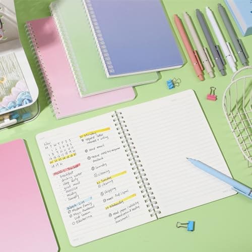 Niodel Spiral Notebooks Set, 9 Pcs A5 College Ruled Journals with 6 Black Ink Gel Pens, 6 Colored Ink Gel Pens, 6×0.5mm & 6×0.7mm Refills, Perfect for School Work Journaling view 2