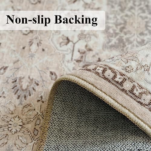 2x6 Hallway Washable Runner Rug : Vintage Soft Kitchen Laundry Runner with Non Slip Backing Farmhouse Entryway Living Room Floor Mat Stain Resistant Carpet for Bedroom Bathroom Distressed Beside Rug view 4