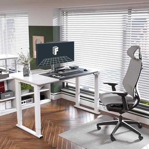 FLEXISPOT 4 Legs Standing Desk 55 x 28 Inch Electric Adjustable Height with Splice Board Home Office Sit Stand Up Desk, Black Top + Black Frame view 2