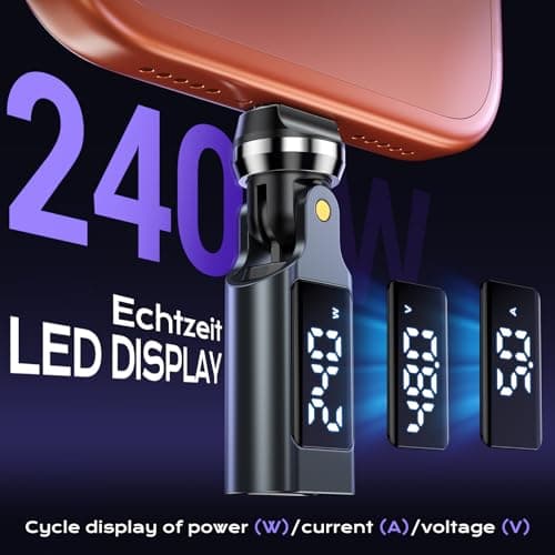 USB C Adapter [2-Pack], PD 240W USB C 90 Degree Adapter with LED Digital Display, 360 & 180 Degree C to C Adapters for iPhone 17/16/15, MacBook Pro/iPad Series, Samsung Galaxy, Tablet, Laptop view 4