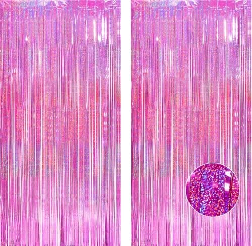Pink Purple Laser Tinsel Glitter Foil Fringe Curtain Birthday Party Streamers Backdrop Decorations Photo Booth Theme Bachelorette Graduation Decor view 5