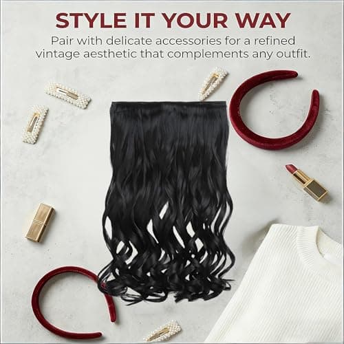 5 Clip in Hair Extensions Synthetic Thick Curly Wavy Hairpieces for Women 18 Inch Natural Looking 3/4 Full Head Clip on Hair Extensions Natural Black view 3