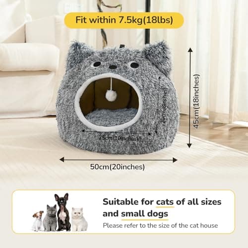 CATISM Cat Bed, Cat Beds for Indoor Cats - Kitten Bed Cave Washable, Soft Plush Hooded, Removable Pillow, Non-Slip Base, Large Cave for Kitty view 2