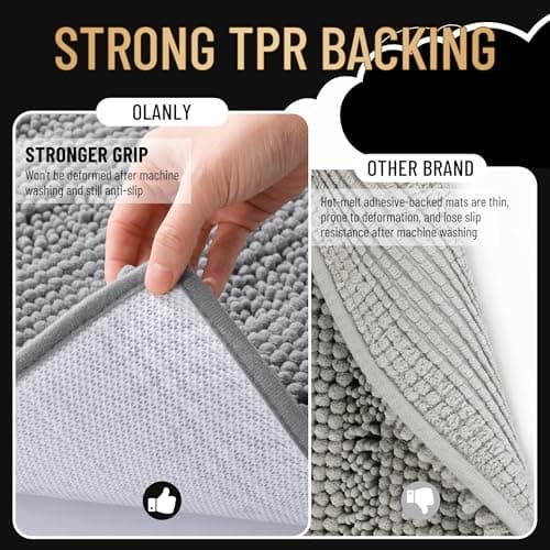 OLANLY Thick Bathroom Rugs 30x20, Extra Soft Absorbent Chenille Striped Bath Rugs, Rubber Backing, Machine Wash Dry, Bath Mats for Bathroom Floor, Tub and Shower, Home Decor Accessories, Grey view 4