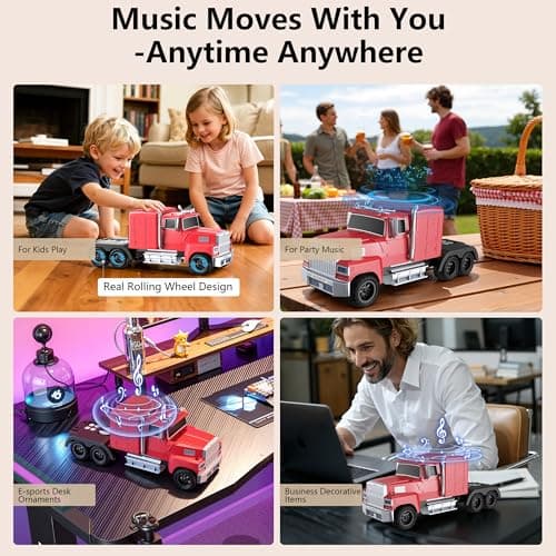 AONOX Cybertruck Bluetooth Speaker, Mini Bluetooth Car Speaker with LED Lights, FM Radio, USB TF Card, TWS Stereo Sound, for Desk Gaming Outdoor, Gift for Car Lovers view 4