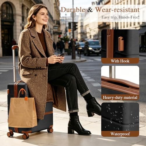 Maungti Luggage Sets, 2 Piece Suitcase set with wheels Tsa Lock 20/24 inchi Hardshell Waterproof Travel Suitcases luggage for Women/Men/Family（Black view 4